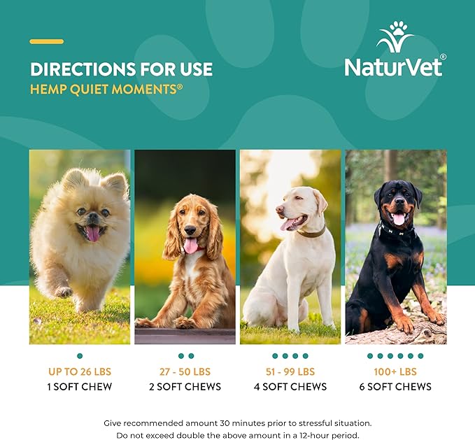 NaturVet Quiet Moments Plus Hemp Calming Aid Soft Chews for Dogs, Count of 60, 60 CT