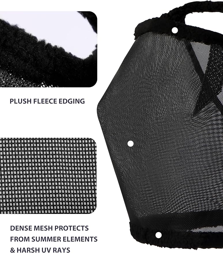 Harrison Howard All Round Mesh Horse Fly Mask UV Protective with Fleece Padded Edging Black L