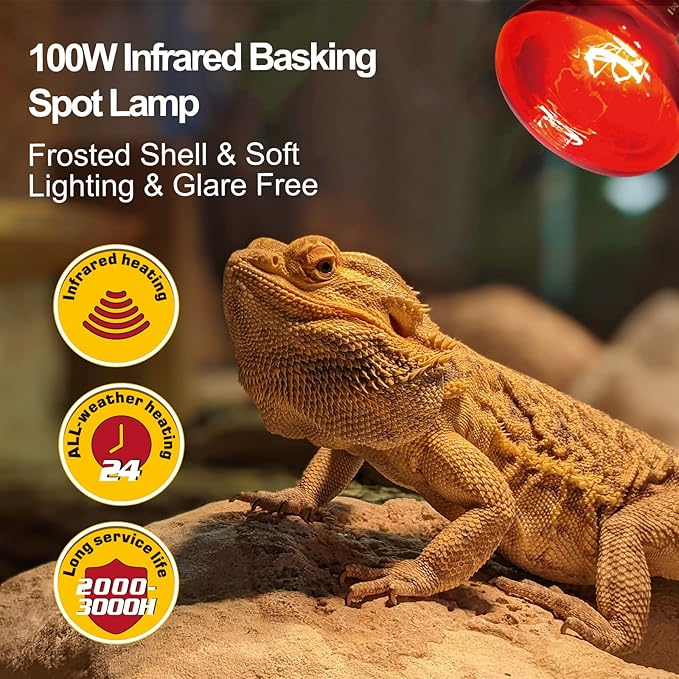 REPTI ZOO 100W Reptile Heat Lamp Bulbs Combo, Upgraded 2 Pack Day & Night Basking Spot Light, UVA Daylight Heating Lamp & Infrared Heat Lamp for Reptiles & Amphibians