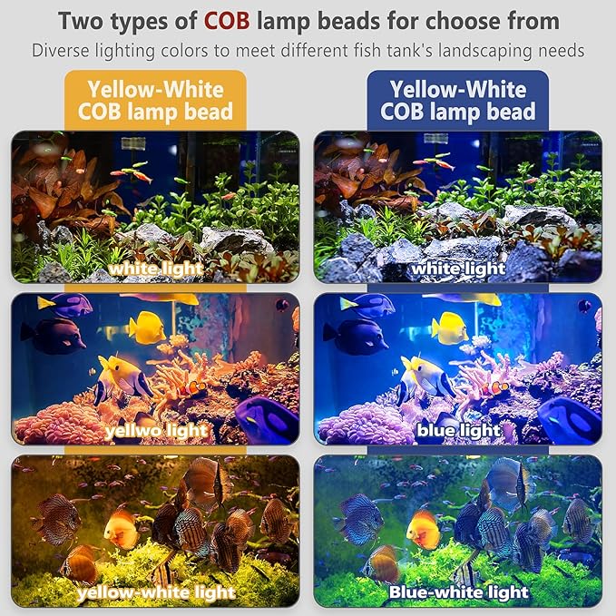 Aquarium Light Focus Light for Fish Tank Indoor LED Light Big Clip Lamp Adjustable Focus (White-Yellow)