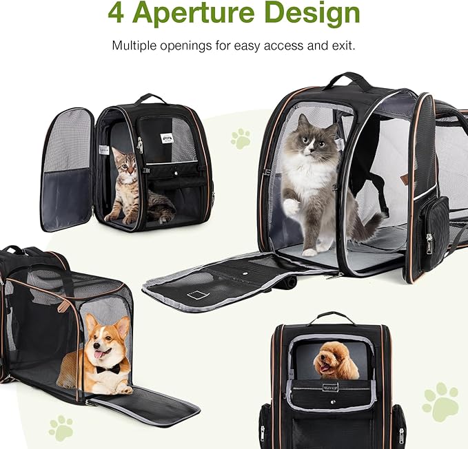 Lekebobor Large Cat Backpack Carrier Expandable Pet Carrier Backpack for Small Dogs Medium Cats Fit Up to 18 Lbs, Dog Backpack Carrier, Foldable Puppy Backpack Carrier for Travel,Black