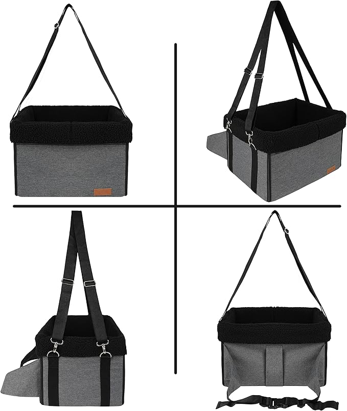 Apollo Walker Dog Car Seats Dog Booster Seat with Removable Fleece Liner Foldable Design for Small Pets (Grey)