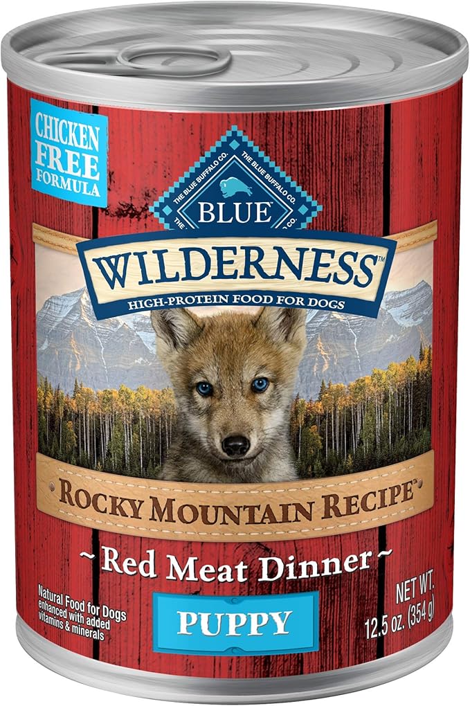 Blue Buffalo Wilderness Rocky Mountain Recipe Puppy Wet Dog Food, High-Protein & Grain-Free, Made with Natural Ingredients, Red Meat Dinner, 12.5-oz. Cans (12 Count)