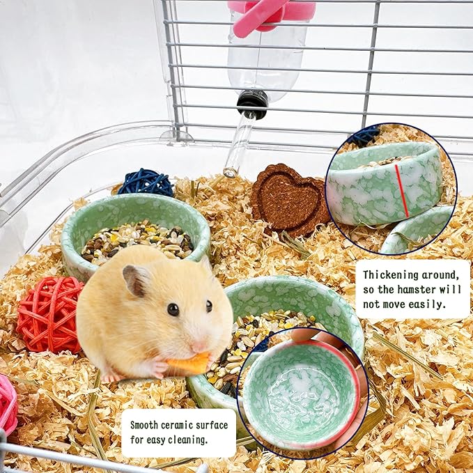 kathson 4 Pcs Hamster Food Bowl Guinea Pig Ceramic Water Bowl Small Animal Feeding Dish for Dwarf Hamster Gerbil Syrian Ferret Hedgehog Chinchilla Bunny (Green)