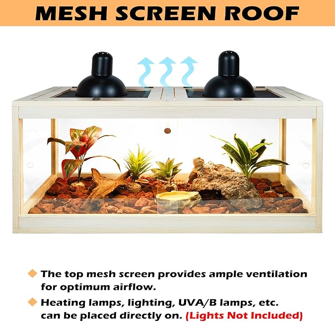 Reptile Terrarium Tank Maximum 78 Gallons, Lizard Tank Bearded Dragon Tank with Metal Mesh Roof Door, Snake Tank with Lock Design (Oak Color, 48"x20"x20" (78 Gallon))