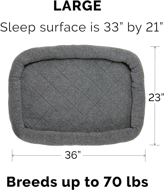 Furhaven Dog Bed for Large/Medium Dogs, 100% Washable, Sized to Fit Crates - Sherpa Fleece Bolster Crate Pad - Gray, Large