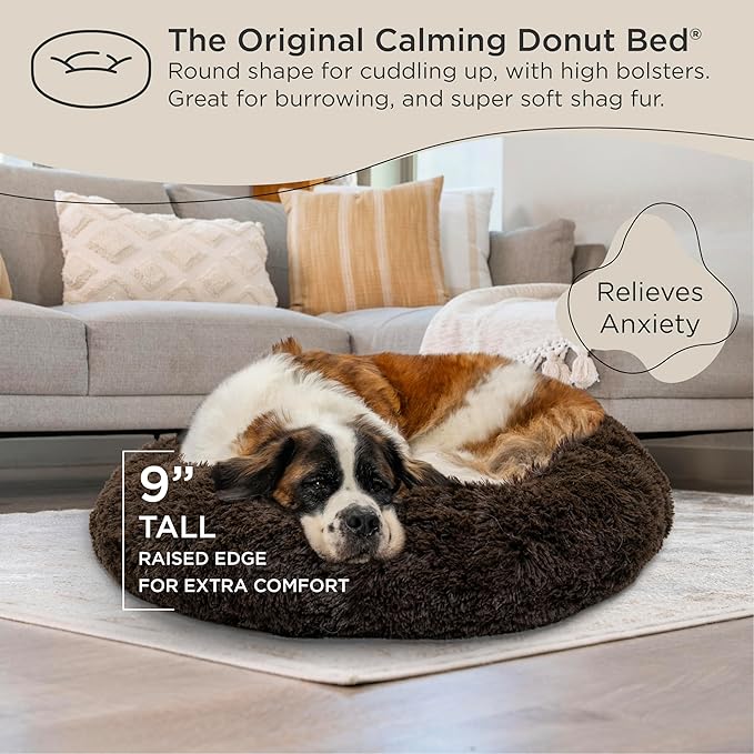 Best Friends by Sheri The Original Calming Donut Cat and Dog Bed in Shag Fur Dark Brown, Extra Large 45"