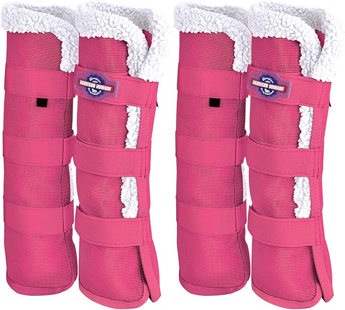 Harrison Howard Horse Fly Boots Summer Protection with Fleece Trim to Eliminate Rubbing Comfortable and Ventilating Mesh Leg Guards Set of 4 Magenta L