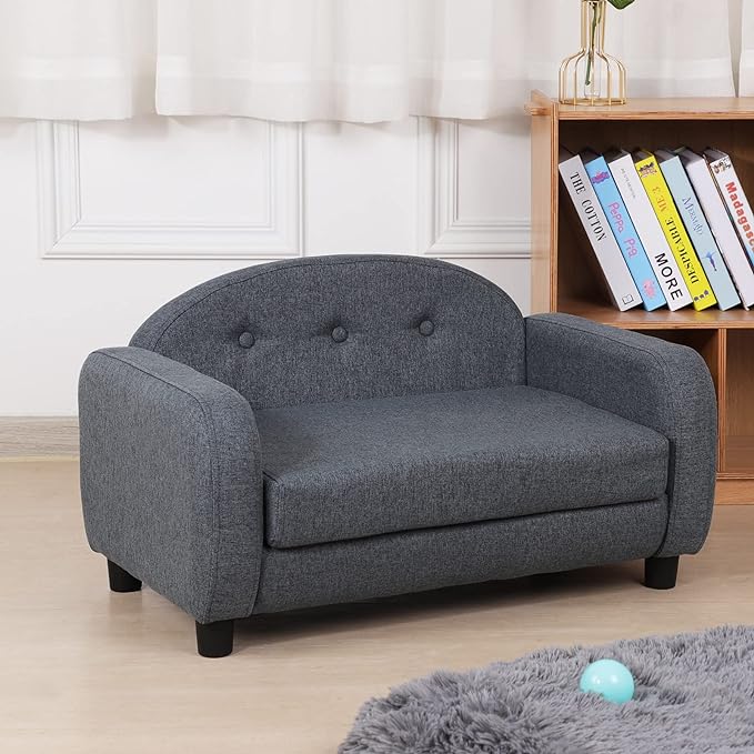 Dog Sofas and Chairs for Small Pet/Cat Sofa Bed with Wooden Frame/Bed for dogs with Linen Fabric/Cat Sofa Chair with Cushion/Dog Couch for Small Dog Rest Using (Grey)