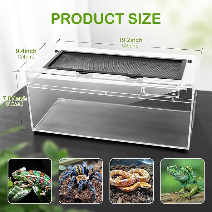 Reptile PC Terrarium Amphibian Tank Starter Kit Habitat Cage 9.4x19.2x7.8inch Suitable for breeding Lizards, Turtles, Snakes, Chameleons,Jumping Spiders