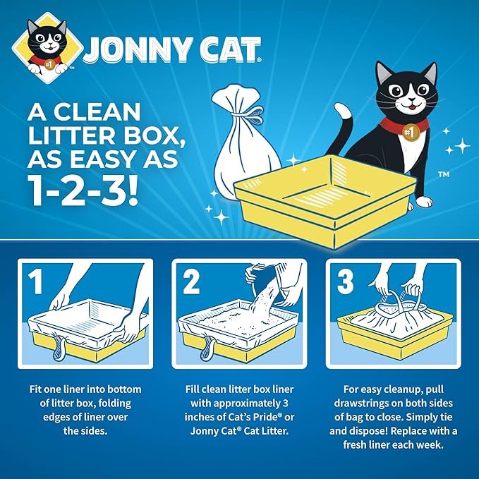 Jonny Cat Litter Box Liners: Heavy Duty - Tear & Leak Resistant - Drawstring Close - Jumbo, 15 Count