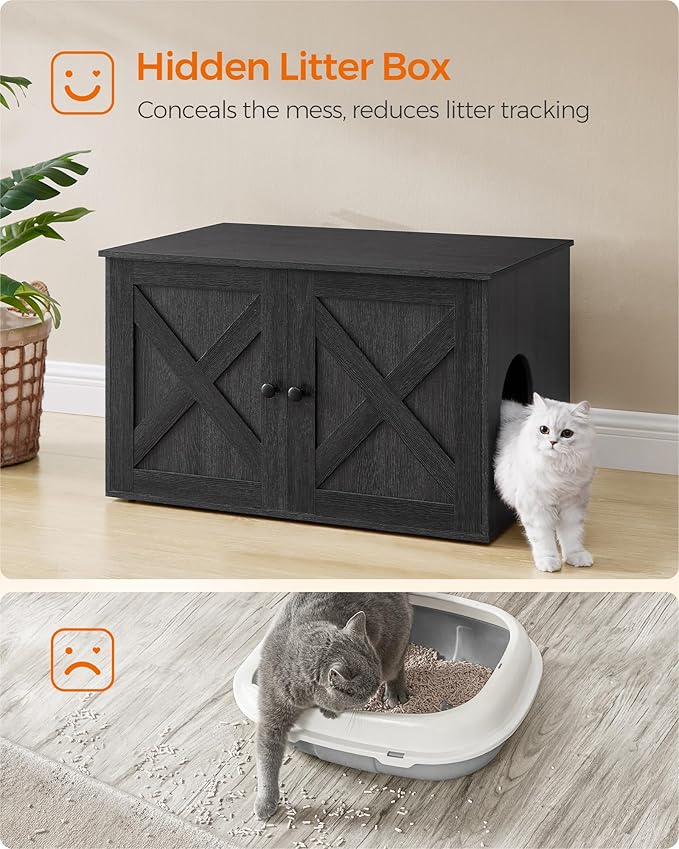 Feandrea Cat Litter Box Enclosure, Litter Box Furniture Hidden with Removable Divider, Indoor Cat House, End Table, 31.5 x 20.9 x 19.7 Inches, Ink Black UPCL002B01