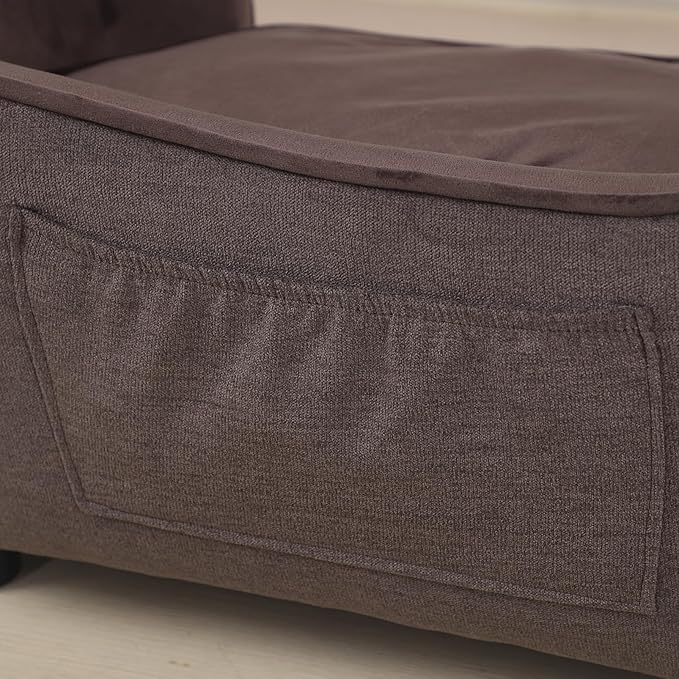 Pet Sofa Bed, Velvet & Linen Fabric Pet Couch Chair with Removeable & Washable Cushion for Small Dogs Cats (brown)