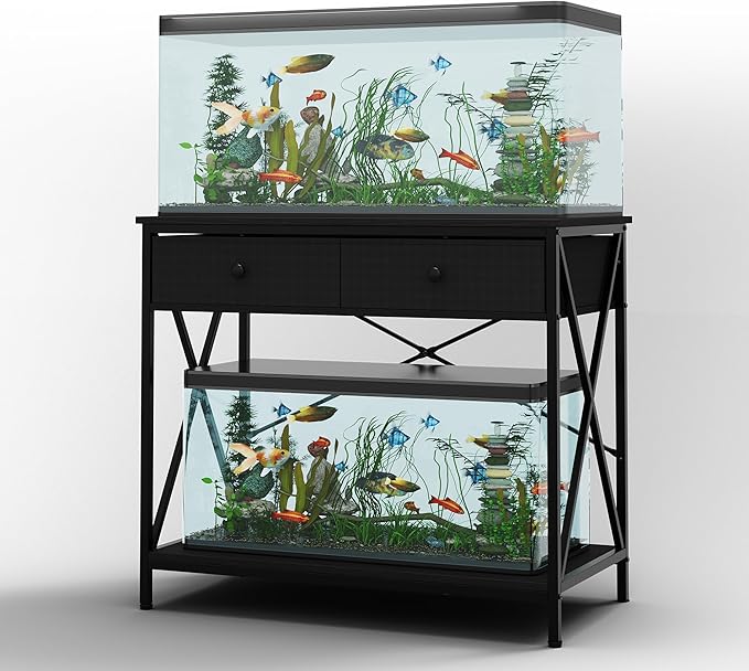 FILKO Aquarium Stand 40-50 Gallon, Metal Gallon Fish Tank Stands with Accessories Storage, Turtle/Reptile Terrariums Table,Breeder Tank Stand,Easy to Assemble(Tank not Included) (Black, 40 Gallon)