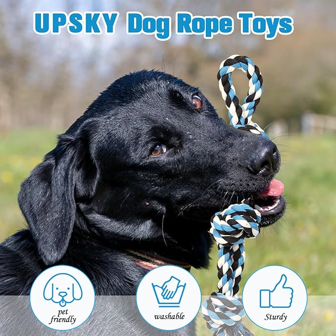 UPSKY Dog Rope Toys Dog Grinding Teeth 2 Nearly Indestructible Dog Toys, Rope Toy for Large Dogs, Dental Cleaning Chew Toys, Dog Tug Toy for Boredom, Dog Rope Toy for Aggressive Chewers (2 Packs)