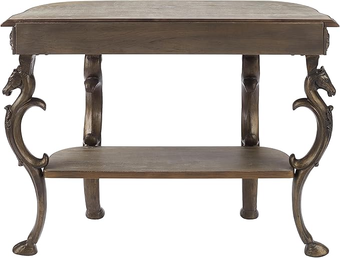 Powell Pewter Flicka Horse Hoof Cast Legs and Distressed Wood Console Table