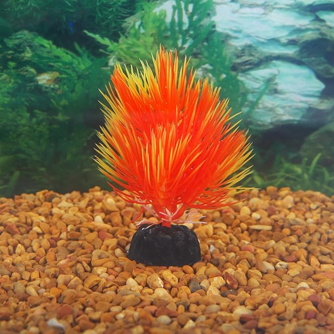 Penn-Plax Foregrounder Orange Fan Brush Aquarium Decor - Underwater Artificial Plant for Betta and Goldfish (PPBT17)