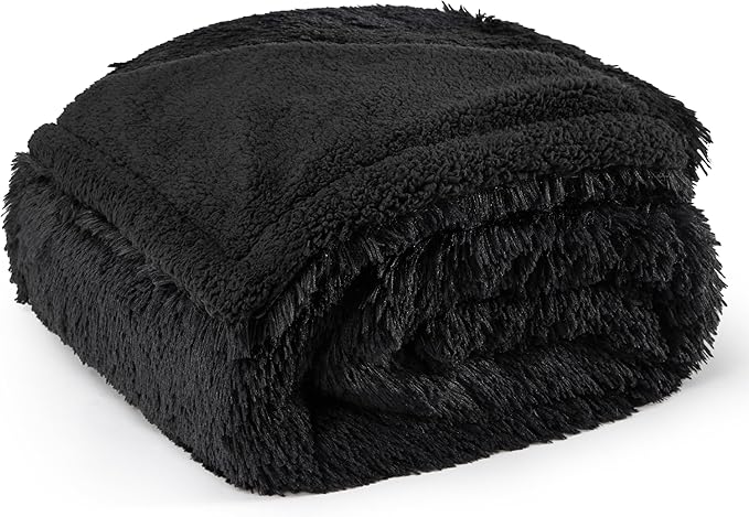 Bedsure Waterproof Dog Blankets for Large Dogs - Calming Cat Blanket for Bed Couch Protector Washable, Long Faux Fur Pet Throw Blanket for Puppy, Reversible Furniture Protection, 60"x80", Black