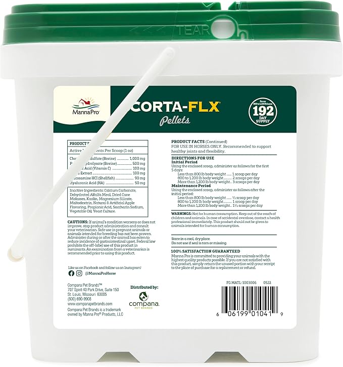 Manna Pro Corta-FLX Equine Joint Supplement | Horse Supplement for Healthy Joints | Quick & Effective Nourishment to Joints formulated with Vitamins and Minerals | 12 LB Pellet