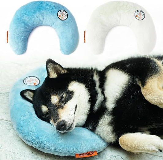 Dog Pillow, Dog Calming Pillow for Small Dog and Cats, U-Shaped Half Donut Dog Neck Pillow, Deep Sleep Fluffy & Cozy Pet Calming Toy, Joint Relief Sleeping Improve(2 Pack(Blue&White)