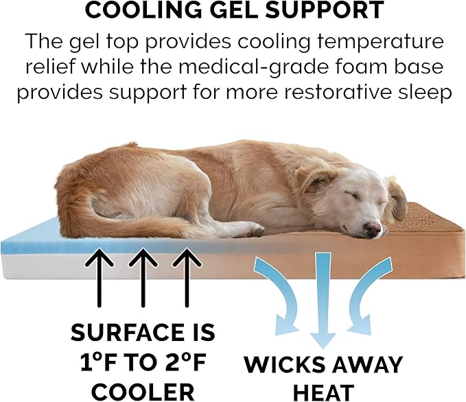 Furhaven Cooling Gel Dog Bed for Small Dogs w/ Removable Washable Cover, For Dogs Up to 20 lbs - Terry & Suede Mattress - Camel, Small