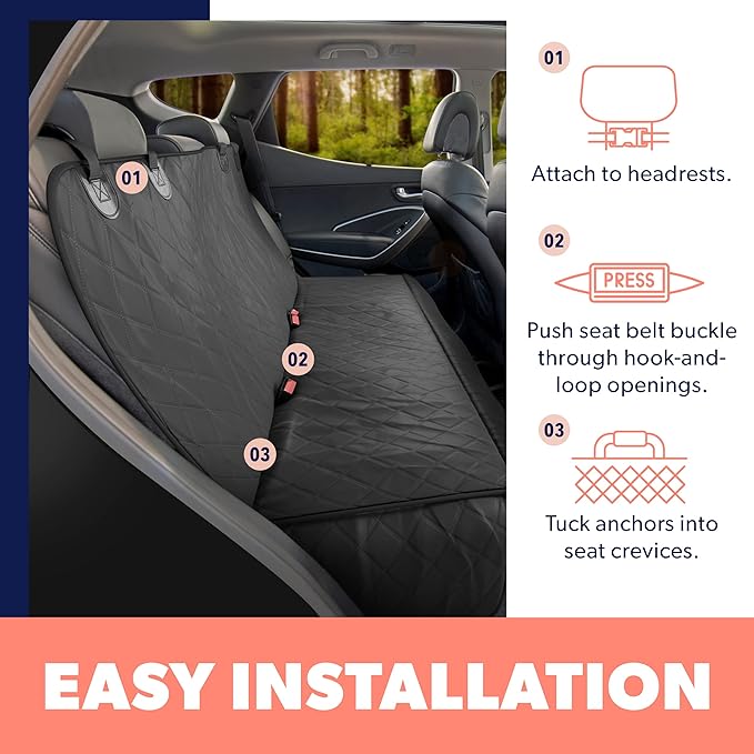 Active Pets Dog Car Seat Cover for Back Seat. Car Seat Protector Dog Hammock for Car - Waterproof Pet Back Seat Cover for Trucks, Sedans & SUVs - Use with Chom Chom Roller Pet Hair Remover. Black XL