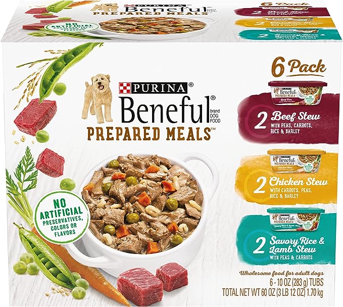 Purina Beneful High Protein, Gravy Wet Dog Food Variety Pack, Prepared Meals Stew - (Pack of 6) 10 oz. Tubs