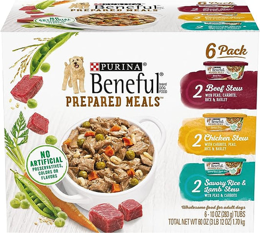 Purina Beneful High Protein, Gravy Wet Dog Food Variety Pack, Prepared Meals Stew - (Pack of 6) 10 oz. Tubs