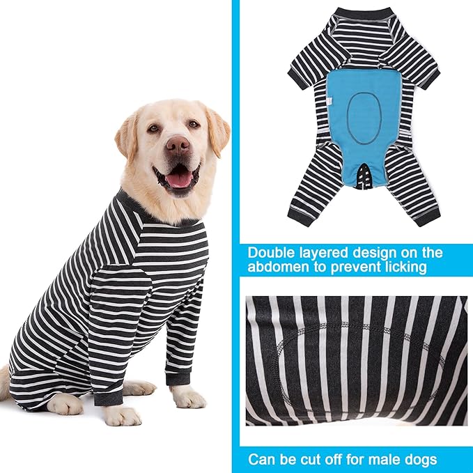 Dog Recovery Suit Full-Zipper After Post-Surgery Large Medium Dogs, Dog Bodysuit for Prevent Licking& Chewing Wounds Onesies Cone Alternative (Grey Stripe, 4X-Large)