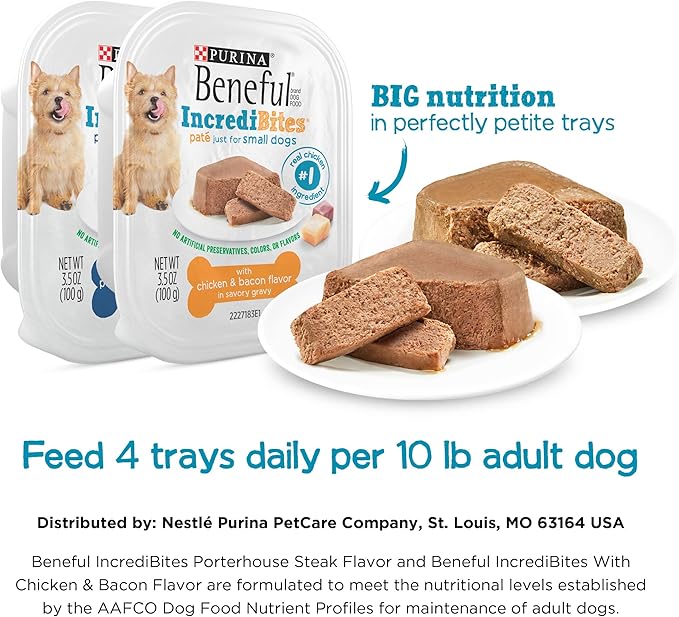 Beneful IncrediBites with Chicken and Natural Bacon Flavor and Porterhouse Steak Flavor Wet Dog Food Variety Pack - (Pack of 12) 3.5 oz. Cans