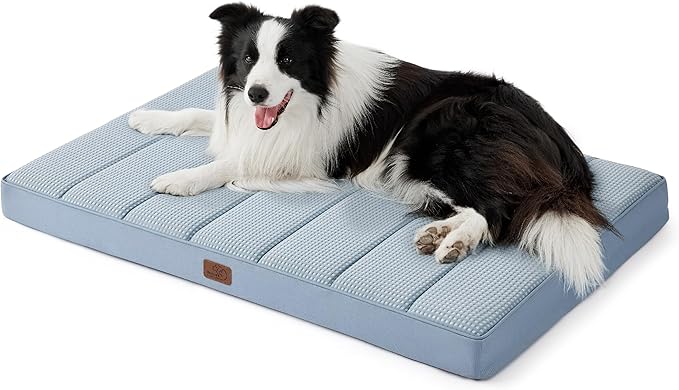 Bedsure Cooling Gel Foam Dog Bed for Large Dogs, Waterproof Orthopedic Egg Foam Dog Bed for Outdoor, Summer Comfort Pet Mats for Crate with Washable Cover(36"x27", Blue)