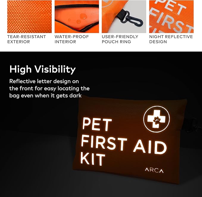 Dog First Aid Kit - Pet Emergency Kit Dog Travel kit for - Water Resistant High Visibility Reflective First Aid Pouch Dog Camping Essentials for Pets for Hiking, Backpacking, Sports, Hunting