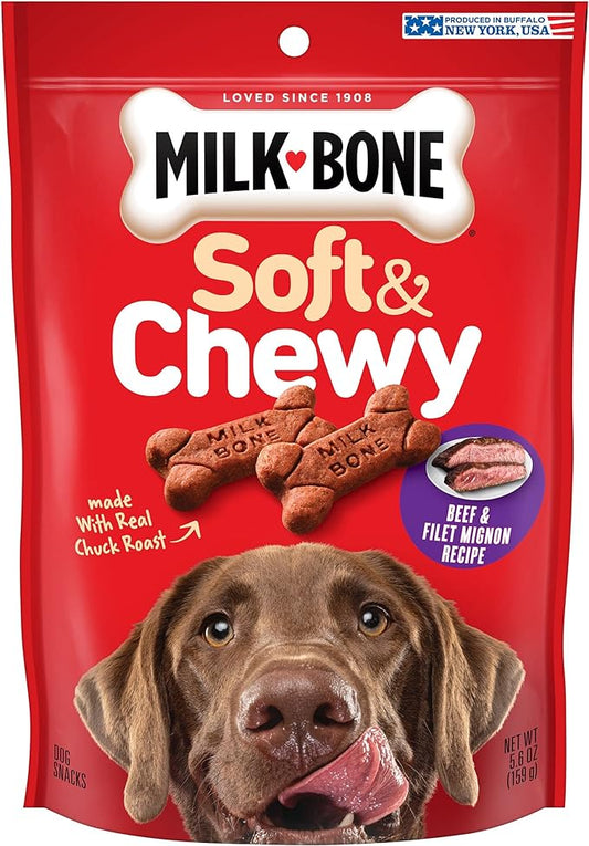 Milk-Bone Soft & Chewy Dog Treats, Beef & Filet Mignon Recipe, 5.6 Ounce (Pack of 10) Made with Real Chuck Roast