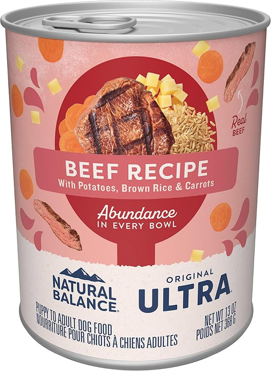 Natural Balance Ultra Premium Wet Dog Food, Beef Formula with Potatoes, Carrots & Brown Rice, 13 Ounce Can (Pack of 12)