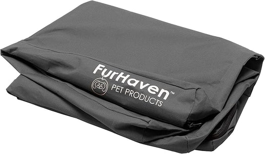 Furhaven Replacement Dog Bed Cover Water-Resistant Indoor/Outdoor Logo Print Oxford Polycanvas Mattress, Washable - Stone Gray, Jumbo Plus (XX-Large)