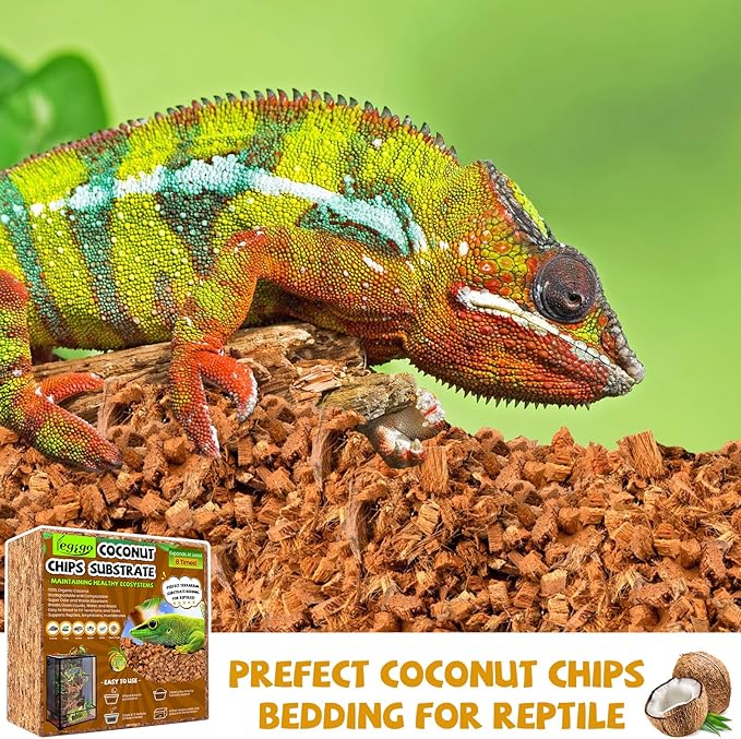 Legigo 10LBS Coconut Chip Substrate for Reptiles, 72QT Natural Coco Husk Chip Reptiles Bedding, Compressed Coconut Chip Substrate for Snake, Tortoise, Ball Python, Gecko, Lizard Terrarium Tanks