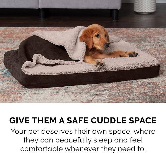 Furhaven Memory Foam Dog Bed for Large Dogs w/ Removable Washable Cover, For Dogs Up to 95 lbs - Berber & Suede Blanket Top Mattress - Espresso, Jumbo/XL