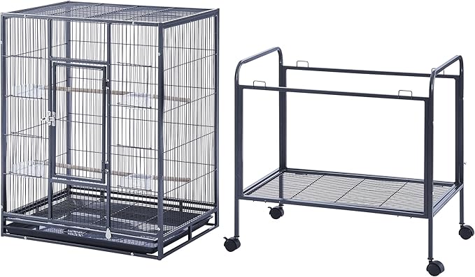 Panana Large Budgie Cage Metal Bird Cage with Stand Rolling Parrot Cage for Cockatiels African Grey Conures Parakeets Lovebird Finch Canary Bird Flight Cage for Small Pet Animals (53 Inch Height)