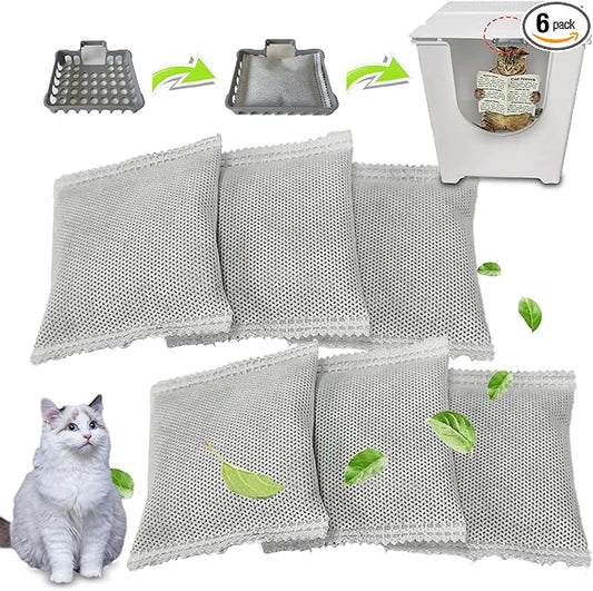 6PCS Activated Charcoal Odor Absorber Bags Compatible with Modkat Flip Cat Litter Box Kit，Natural Freshest Coconut shell Charcoal Bags，Absorb Odors/Control Damp from Pets/Keep Home Fresh