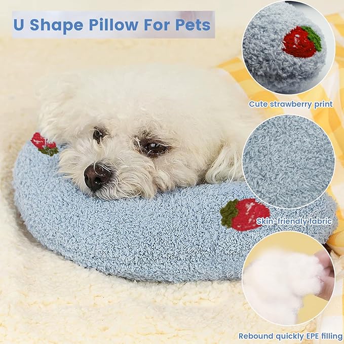 Cutated Dog Calming Pillow Dog Neck Pillow Cat Pillow for Indoor Small Pet Dogs and Cats (Blue)