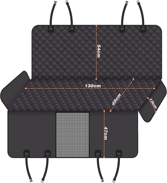 Dog Back Seat Cover Protector for Cars SUV and Trucks with Mesh Window, Scratchproof Nonslip and Waterproof Material Upgraded Version with Dog Leash(Black)