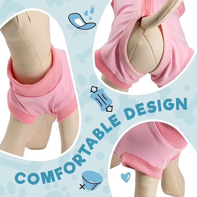 BENCMATE Dog Recovery Suit, After Surgery Dog Recovery Onesie, Professional Pet Zip Up Recovery Shirt Dog Abdominal Wound Bandages, Substitute E-Collar & Cone, Dog Onesie (Large,Pink)