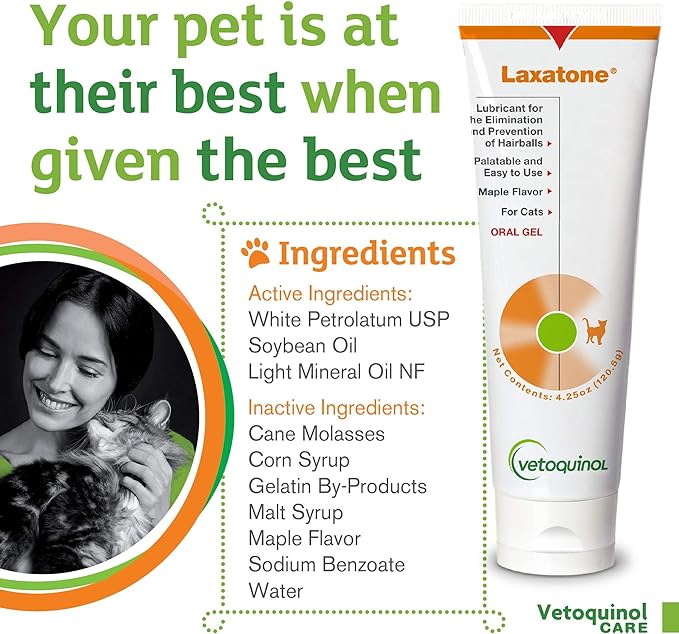 Vetoquinol Laxatone: Oral Hairball Lubricant Gel for Cats – Maple-Flavored, 4.25oz – Lubricant for Helping with Hairball Prevention & Elimination – Natural Furball Digestive Relief Support