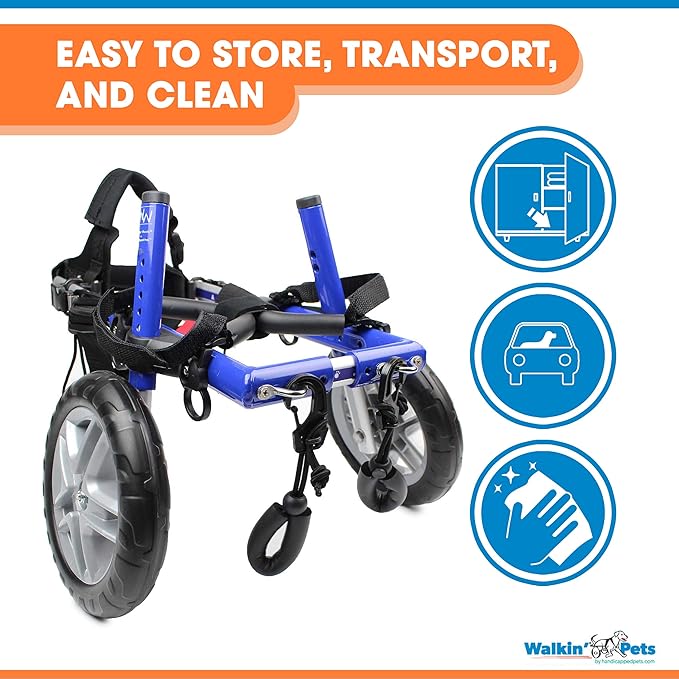Walkin' Wheels Small Dog Wheelchair, Lightweight Dog Wheelchair for Back Legs, 15-25 lbs, for 6-8 inches Leg Height - Blue