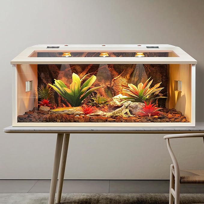 68 Gallon Reptile Terrarium, Lizard Tank 48" Long, Bearded Dragon Tank with Roof Door, Snake Tank with Built-in Lamp Fixture and Switch, 48" Long