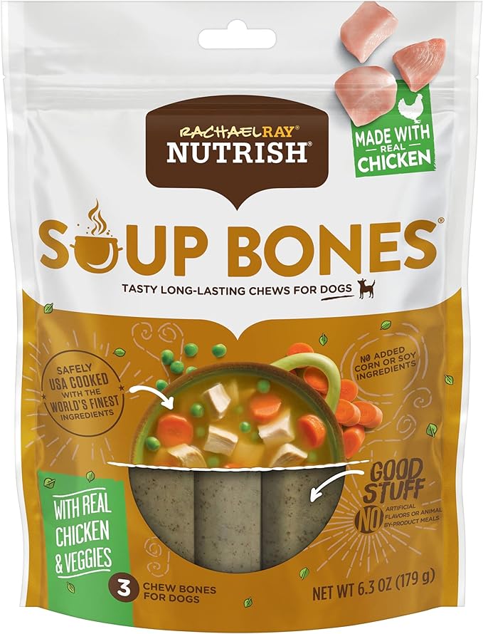 Rachael Ray Nutrish Soup Bones Dog Treats, Chicken & Veggies Flavor, 3 Count (Pack of 8)