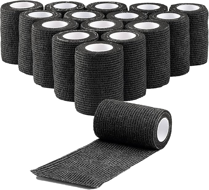 16 Pack Self Adhesive Bandage Wrap 3 inch, Self Sticking Bandage Wrap, Wound Wrap Self Adherent for Wrist Ankle Sprains, Vet Wrap for Animals Pet(Black)