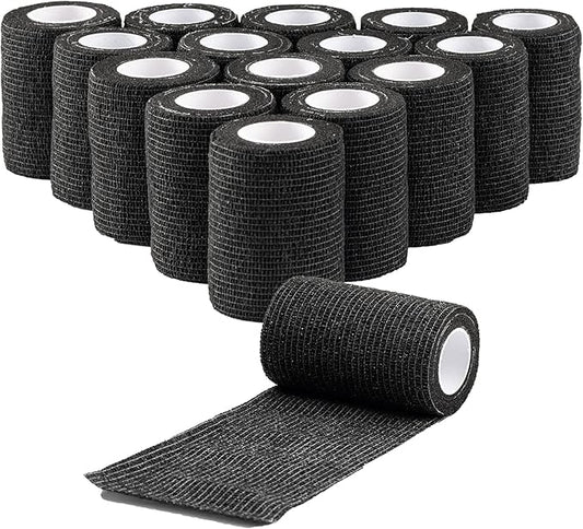 16 Pack Self Adhesive Bandage Wrap 3 inch, Self Sticking Bandage Wrap, Wound Wrap Self Adherent for Wrist Ankle Sprains, Vet Wrap for Animals Pet(Black)