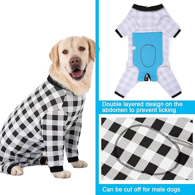 Dog Recovery Suit Full-Zipper After Post-Surgery Large Medium Dogs, Dog Bodysuit for Prevent Licking& Chewing Wounds Onesies Cone Alternative (Black, 2X-Large)