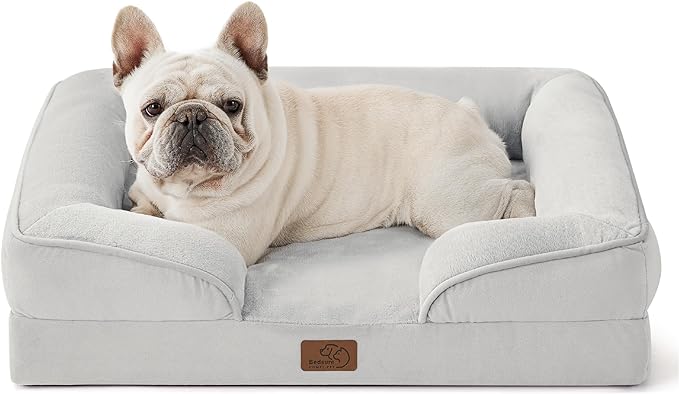 Bedsure Orthopedic Dog Bed for Medium Dogs - Waterproof Dog Sofa Beds Medium, Supportive Foam Pet Couch Bed with Removable Washable Cover, Waterproof Lining and Nonskid Bottom, Light Grey